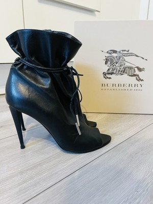 Burberry Black Ankle Boots | Leather | Gathered Top | Stiletto Heel