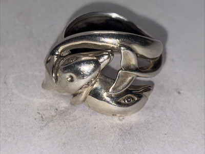 Vintage Sterling Silber Ring Double Delphin Jumping Gr. 9, 925