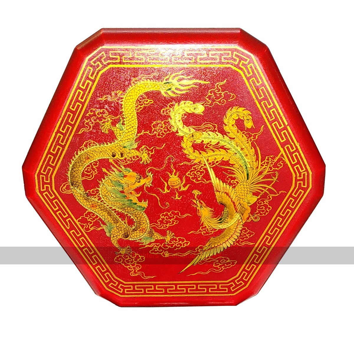 Chinese Checkers in Red Leatherette Box (Dragon and Phoenix Design)