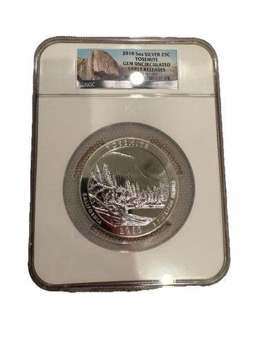 2010 5oz Silver 25c Yosemite - GEM UNCIRCULATED EARLY RELEASES- NGC