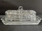 Vintage Federal Pressed Glass Covered Butter Dish Windsor Clear Button & Cane
