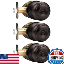 Probrico 3-Pack Privacy Door Lock Knobs, Oil Rubbed Bronze, Bedroom/Bathroom