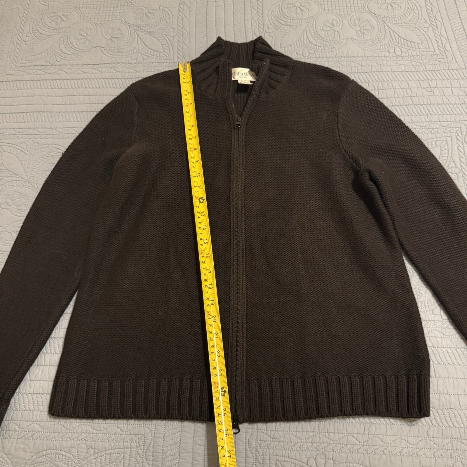 Jones Wear Sport Black Full Zip Sweater Size Large 100% Cotton Made In Japan