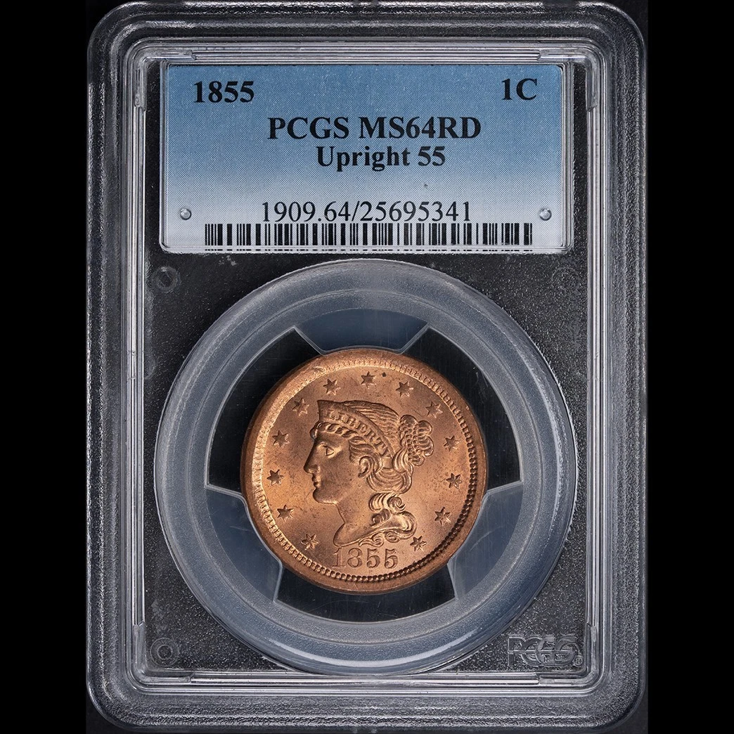 MS 64 Graded 1855 Year Braided Hair Large Cents (1839-1857) for