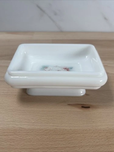Avon Pedestal Soap Dish Milk Glass Floral