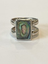 Boho Vintage Sterling Abalone Shell Ring Signed FAS Sz 6.75 Double Band