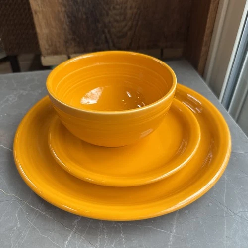 Set of 3 Bistro Coupe Dinner & Salad Plates & Bowl Tangerine Orange FIESTA WARE