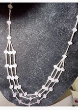 Silver Tone White Round Bead Multi-Strand Lay...