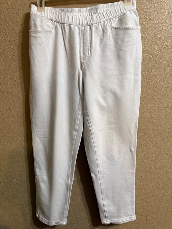 DENIM & CO COMFY KNIT DENIM ANKLE PANTS SZ 10 WHITE PULL ON 26" INSEAM