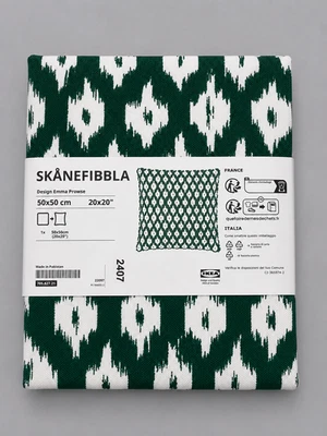 Housse de coussin IKEA SKANEFIBBLA vert/blanc, 50x50 cm / 20x20" SKÅNEFIBBLA - Photo 1/4