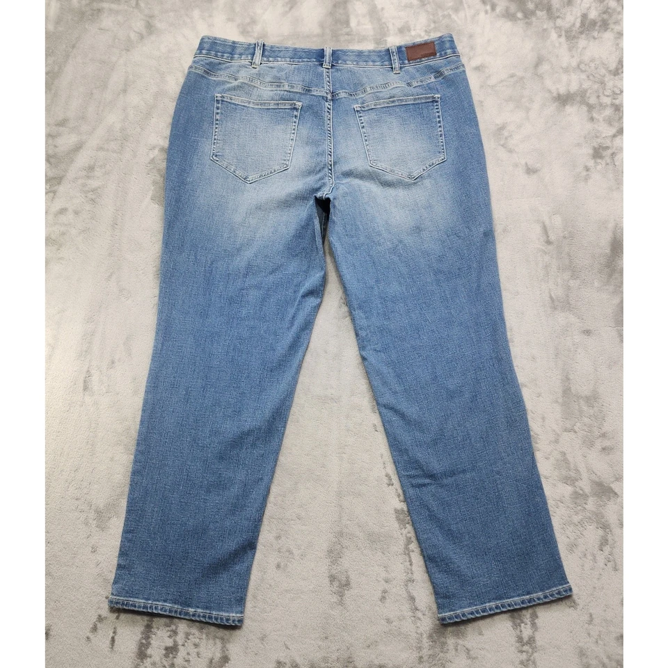 NUEVO Pantalones de mezclilla Lands End para mujer 22W azul tiro medio pierna recta doble botón elástico Foto 3 de 4