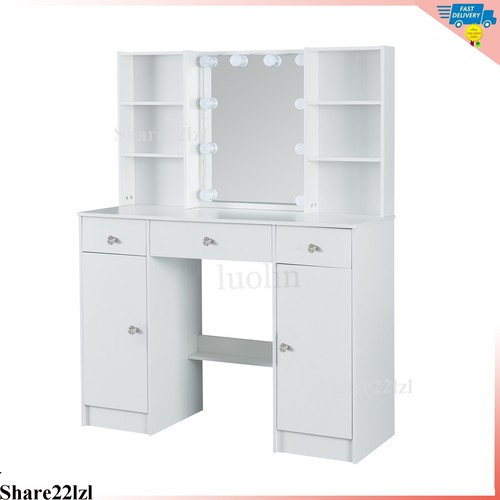 Set sgabello tavolo trucco vanità con specchio luce e armadi cassetti spogliatoio - Foto 12 di 13
