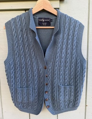 vtg polo ralph lauren Women's Wool Cable Knit Best Sweater Blue Large Fits Small