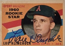 1960 Topps Lou Klimchock Auto Card Rookie Star #137 Kansas City Athletics Signed