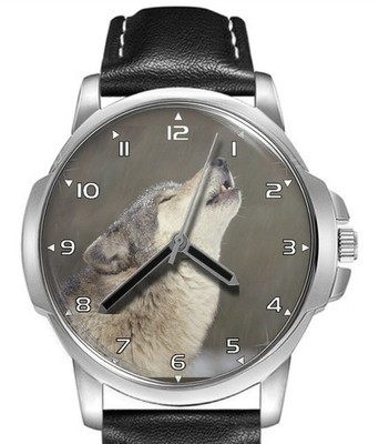 Howl Of The Wild Weiß Wolf Lederarmband Big Ziffernblatt Geschenk Armbanduhr