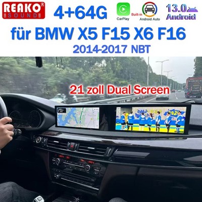 For BMW X5 F15 X6 F16 2014-2017 NBT Dual Screen 21 Inch Carplay Android 13 4+64G