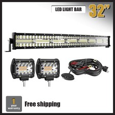 32 Inch Curved LED Light Bar Kit 2x 4 Inch Cube Pods 6 Modes Strobe Combo Beam