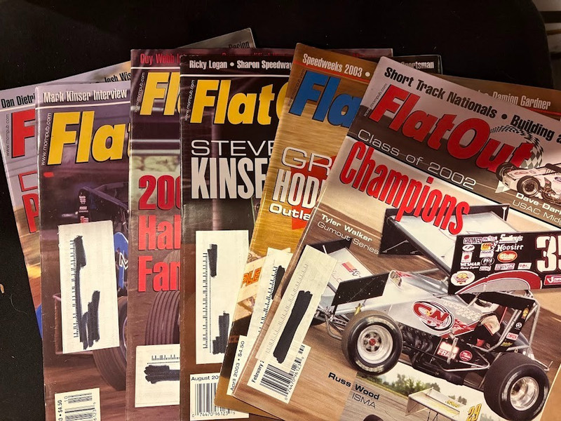 LOT OF "FLAT OUT"  RACING MAGAZINES,  ISSUES FROM 2002-2003; WOO OUTLAWS, USAC