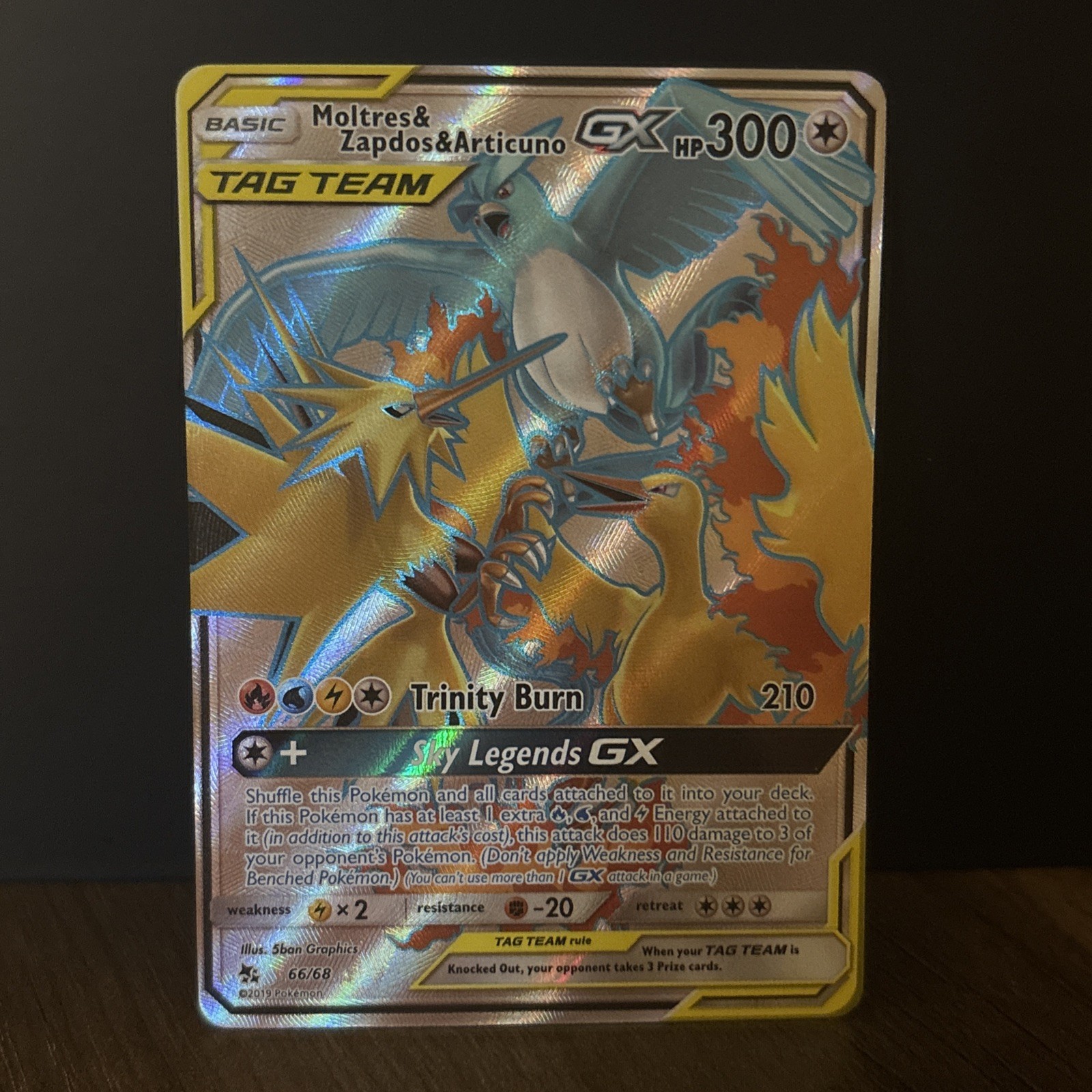 Moltres & Zapdos & Articuno GX (Full Art) 66/68 Pokemon Hidden Fates Holo
