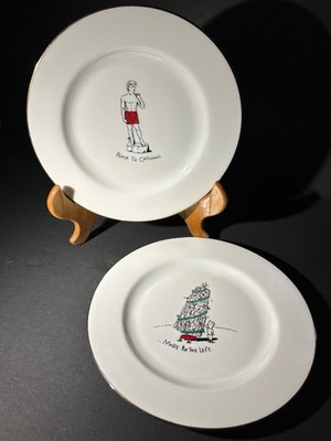 VTG  Merry Masterpieces Christmas Appetizer/Dessert 2Plates David Pisa Whimsical