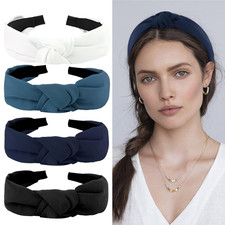 4PCS Knotted Headbands for Women Girls - Non Slip Wide Top Knot Headbands with H