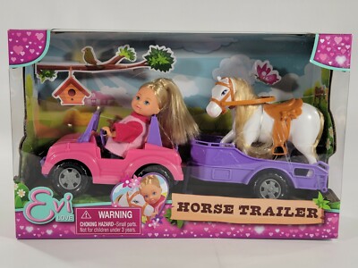 Simba Toys Evi Love 4 3/4'' Doll With Pink Jeep Horse & Trailer Age 3 Years & Up