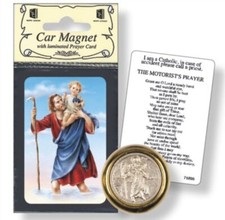 St SAINT CHRISTOPHER Car Plaque / Fridge Magnet 25mm & Verse Prayer Card