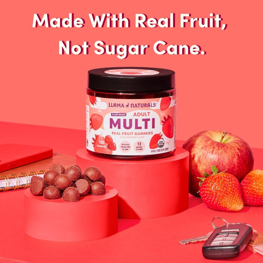 Llama Naturals Real Fruit Gummy Vitamins for Adults No Added Sugar Cane Whole...