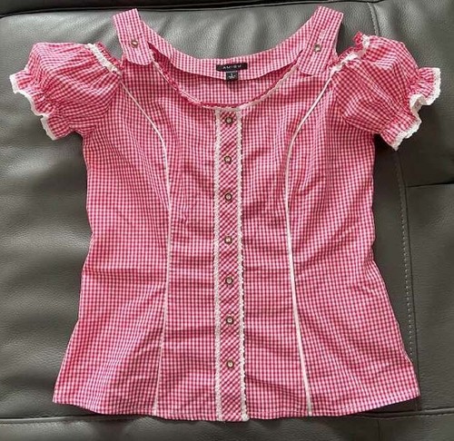 Amisu Trachtenbluse rot-weiß kariert Gr. M - L NEU - Maße im Text