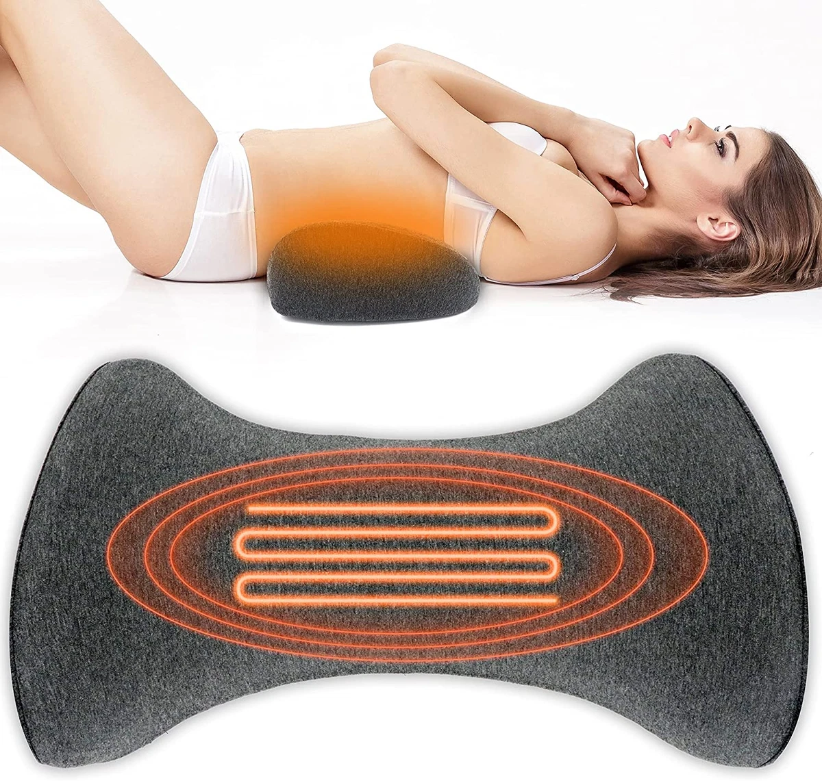 Heated Lumbar Support Pillow for Sleeping Memory Foam Lumbar Stretch Pillow  with