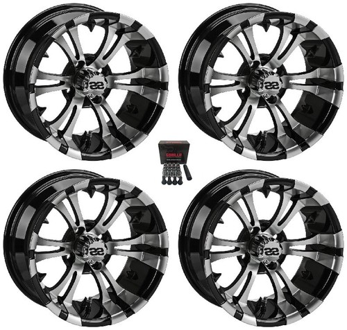 LSI 12" Warlock Machined/Black Golf Cart Wheels/Rims E-Z-GO & Club Car