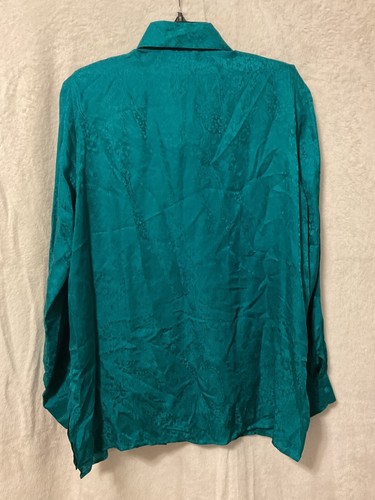Vintage Anna and Frank Women's Medium Aloe Green Long Sleeve 100% Silk Blouse - Picture 2 of 7