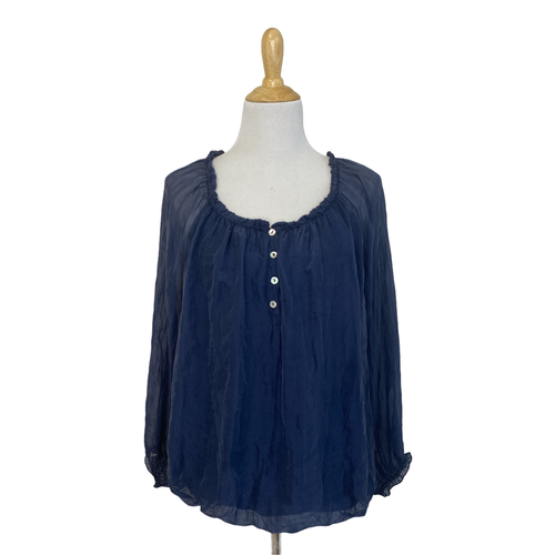 Women's Navy Flowy Silk Blouse Size 
