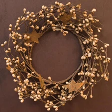 Teastain Pip Berry with Rusty Tin Stars Candle Ring / Wreath 4" Inner Diameter