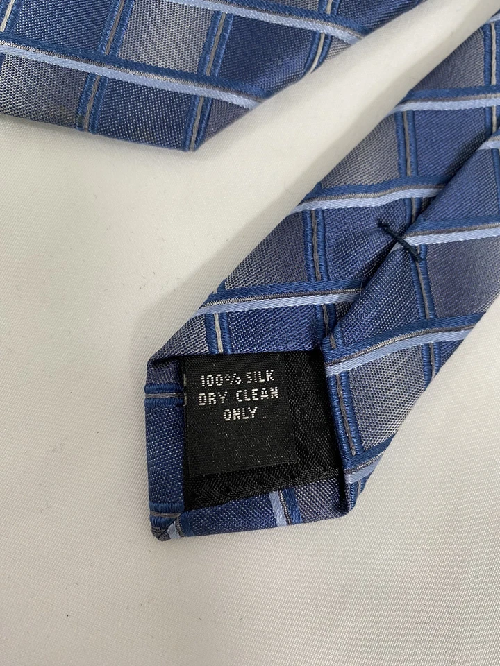 Винтажный новый с Ярлыками Joseph Feiss синий серый чек 100% шелк мужской широкий галстук (58 x 4) - Изображение 4 из 4