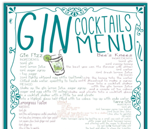 Gin Cocktails Schild. 5 tolle Gin Cocktail Rezepte. Shabby Chic Metallplakette. - Bild 1 von 12
