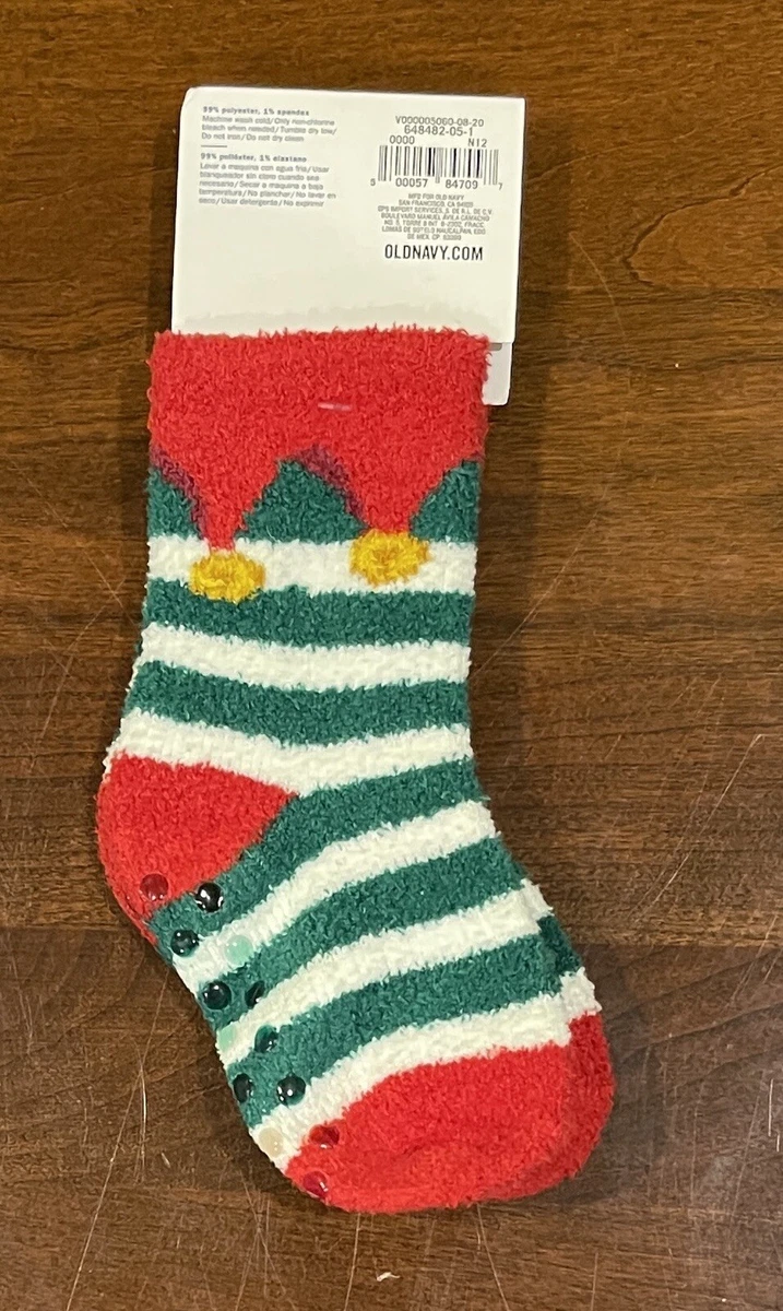 Old Navy Unisex Baby 1 Pair Cozy Fleece Holiday Christmas Elf Striped Socks XS