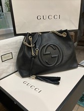 Gucci Fringe Tassel Black Leather Soho Chain Tote Bag
