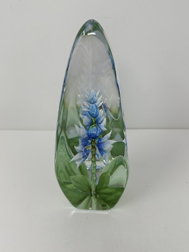 Maleras blaue Orchidee Blume Kristall Skulptur Schweden #3818 wunderschön Vintage - Bild 15 von 15