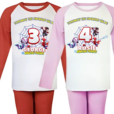AISHABAILEYDESIGNS Custom Kids Spidey Birthday Pyjamas
