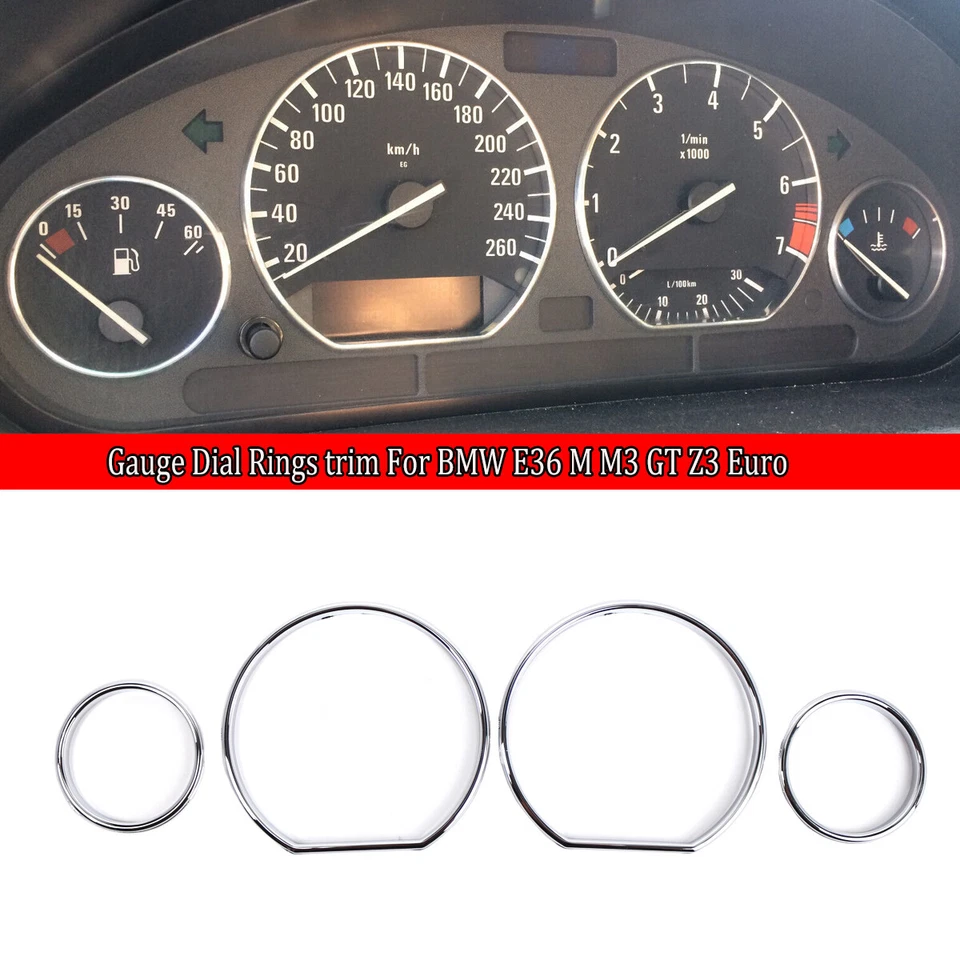 4X Chrome Dash Trim Rings Speedometer Gauge Cluster Panel For BMW E36 M3 GT Z3 - Изображение 3 из 4