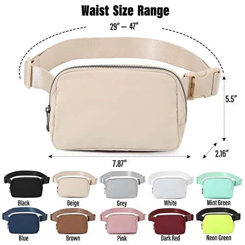 Belt Bag Fanny Pack Crossbody Bags for Women Men, Everywhere, Water Beige