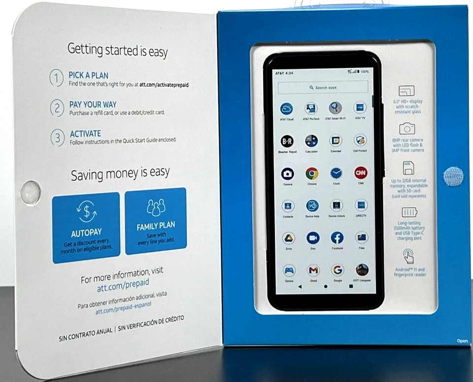 AT&T Motivate 2 32GB 6.5" HD Prepaid Smartphone (Maritim Blue) - NEW SEALED - Image 4 of 4