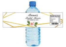 100 Geometric Gold  Pink Peonies Water Bottle Labels Great for Weddings Bridal