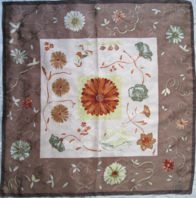 Grand Foulard Vintage Femme 88x90 Cm, Polyester, Motifs Fleurs Et Papillons