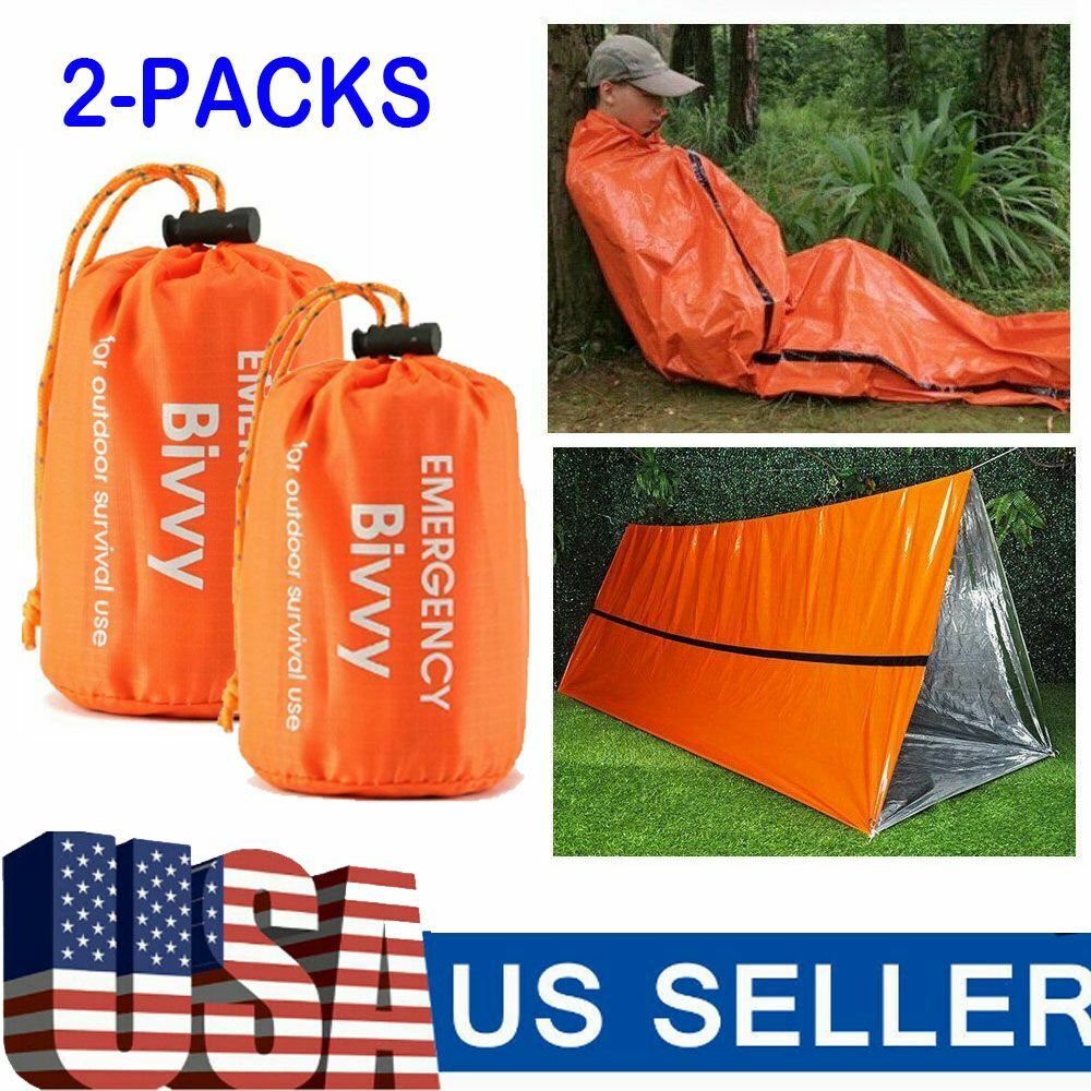Paquete de 2 sacos de dormir de emergencia térmicos impermeables para supervivencia al aire libre camping EE. UU.