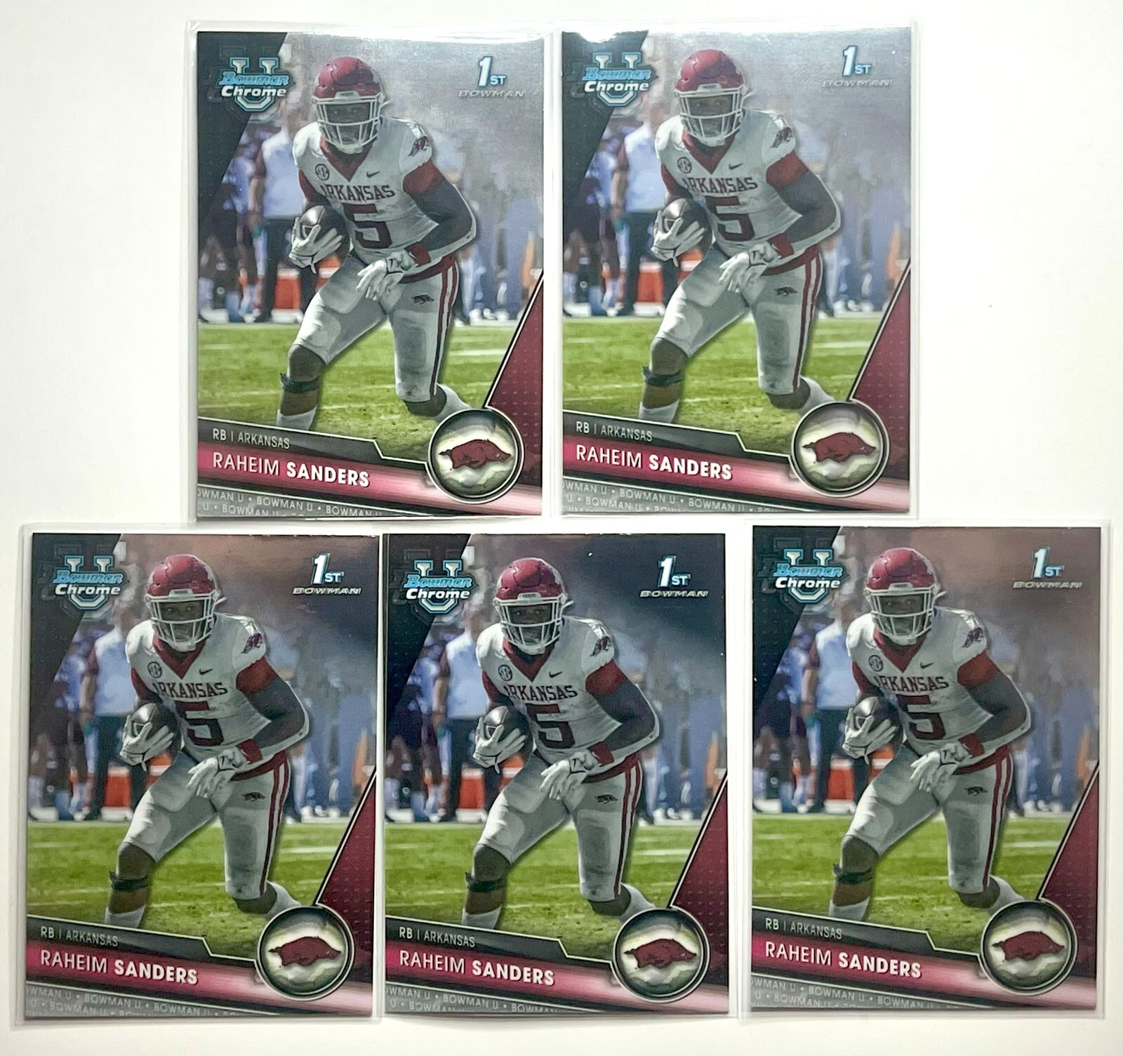 2023 Bowman U Chrome Raheim Sanders 1st Bowman Lot (5) Arkansas