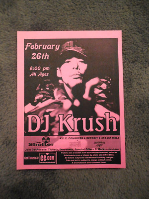 DJ Krush Original Hand Flyer for show at the Shelter Detroit