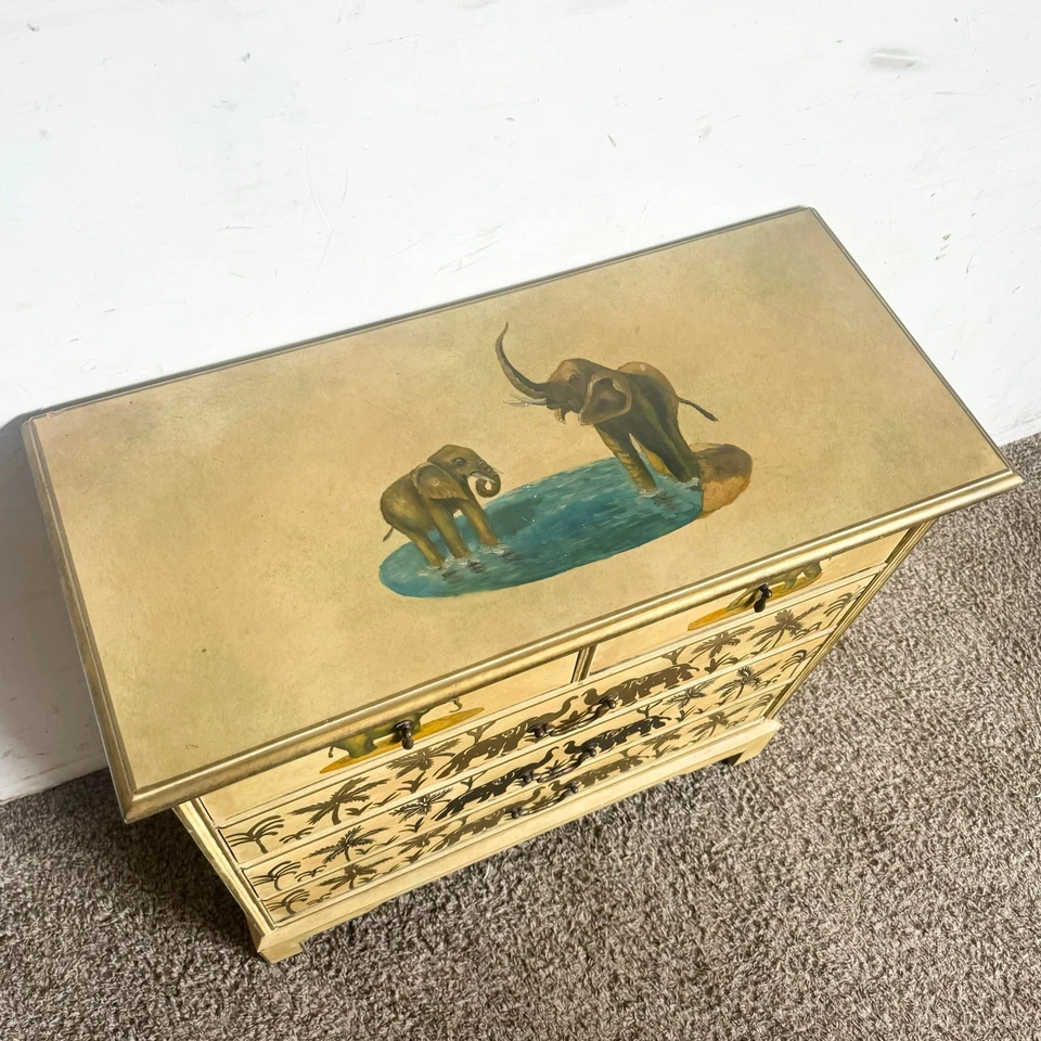 Cajonera Regency con elefantes pintados a mano Foto 3 de 4