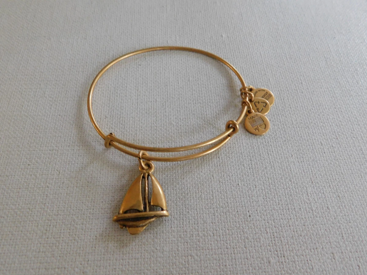 Gold Alex and Ani Sailboat Bangle Charm Bracelet eBay